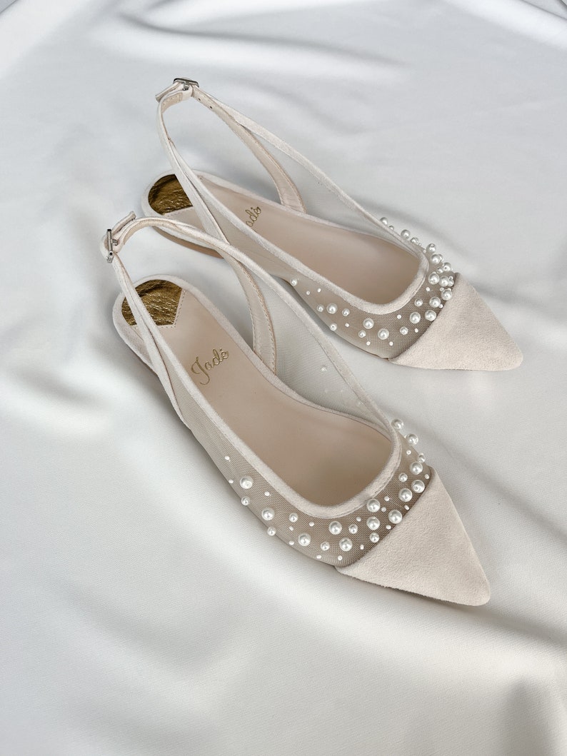 Bridal Pearl Embellished Wedding Flats Blush Ivory Wedding - Etsy