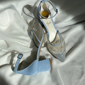 Blue Wedding Sandals With Low Block Heels Ankle Strap and - Etsy