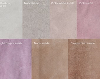 Swatches of Available Colors of Leather, Suede, Satin, Glitter and Brocade