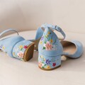 Blue Bridal Sandals with Colorful Wildflowers Embroidery, Rustic Outdoor Wedding Shoes with V-Cut Vamp, Low Block Heel for Garden Wedding product logo