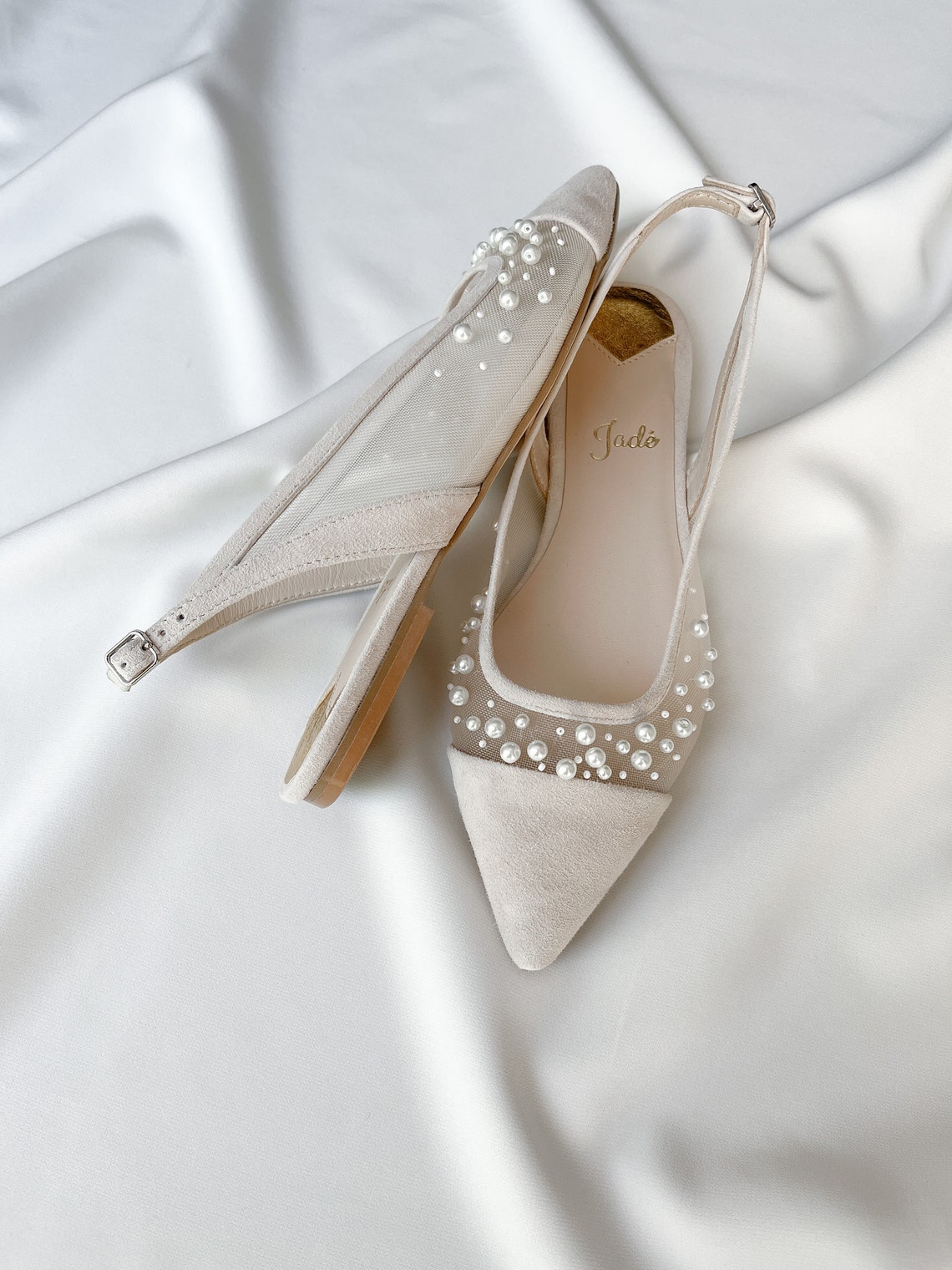 Bridal Pearl Wedding Shoes Wedding Pearl Embellished Flats image 3