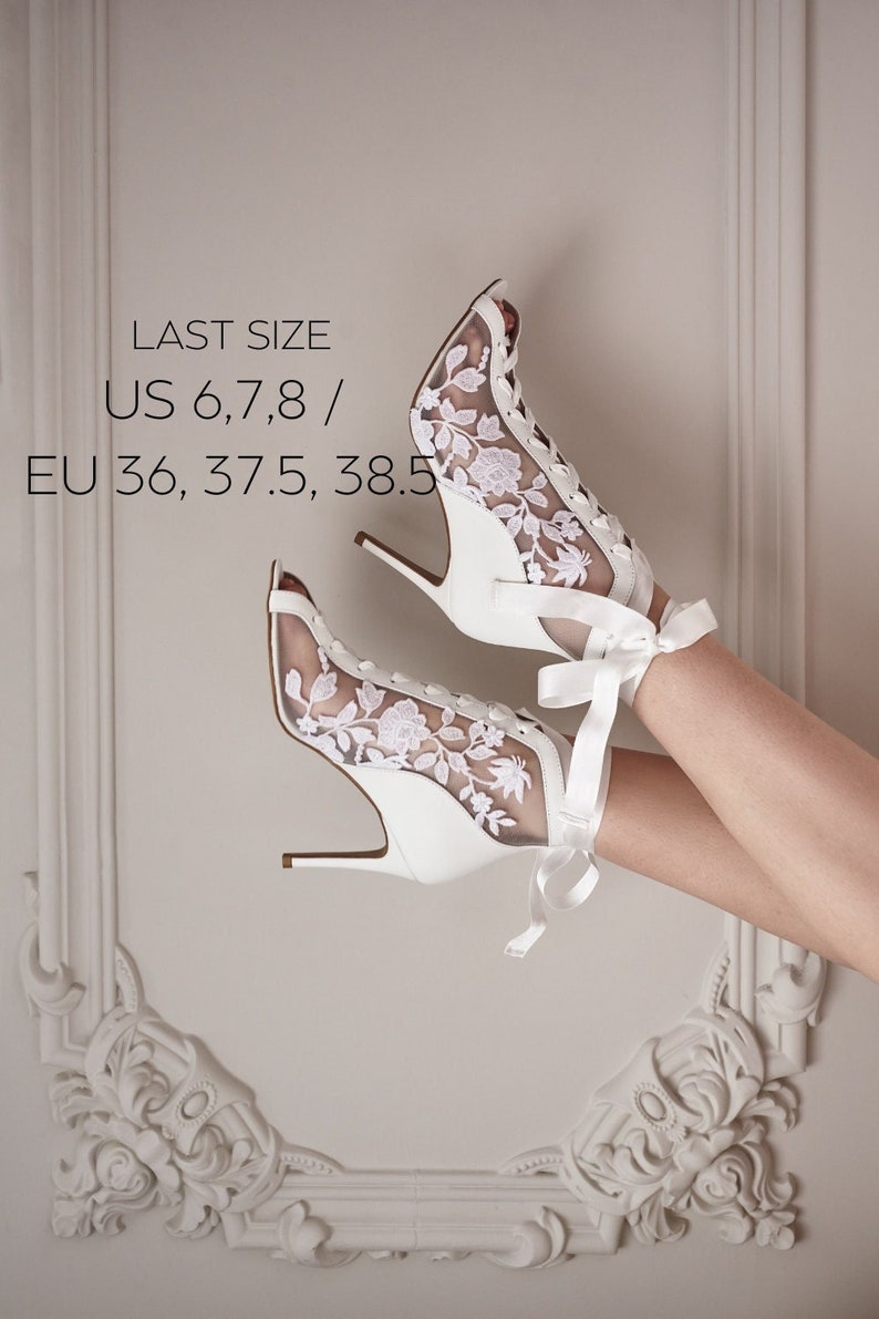 Lace Bridal Heels With Ivory Ribbons Wedding Boots With Etsy