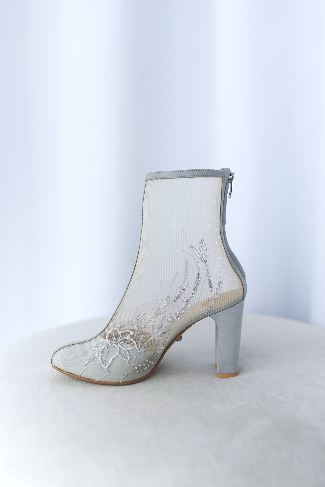 Kioni Silk Embroidery Bejeweled Ankle Boots