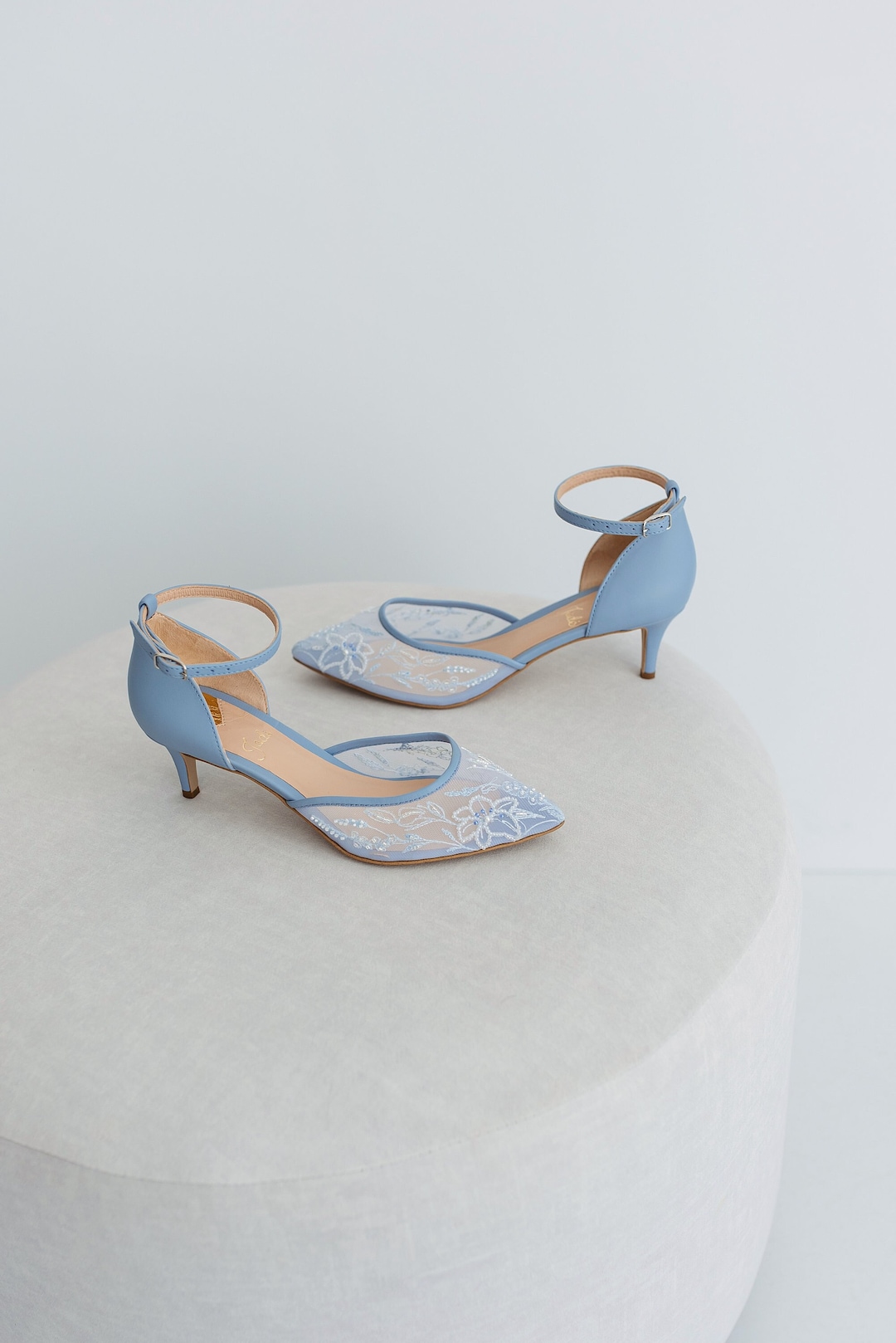navy blue kitten heel wedding shoes