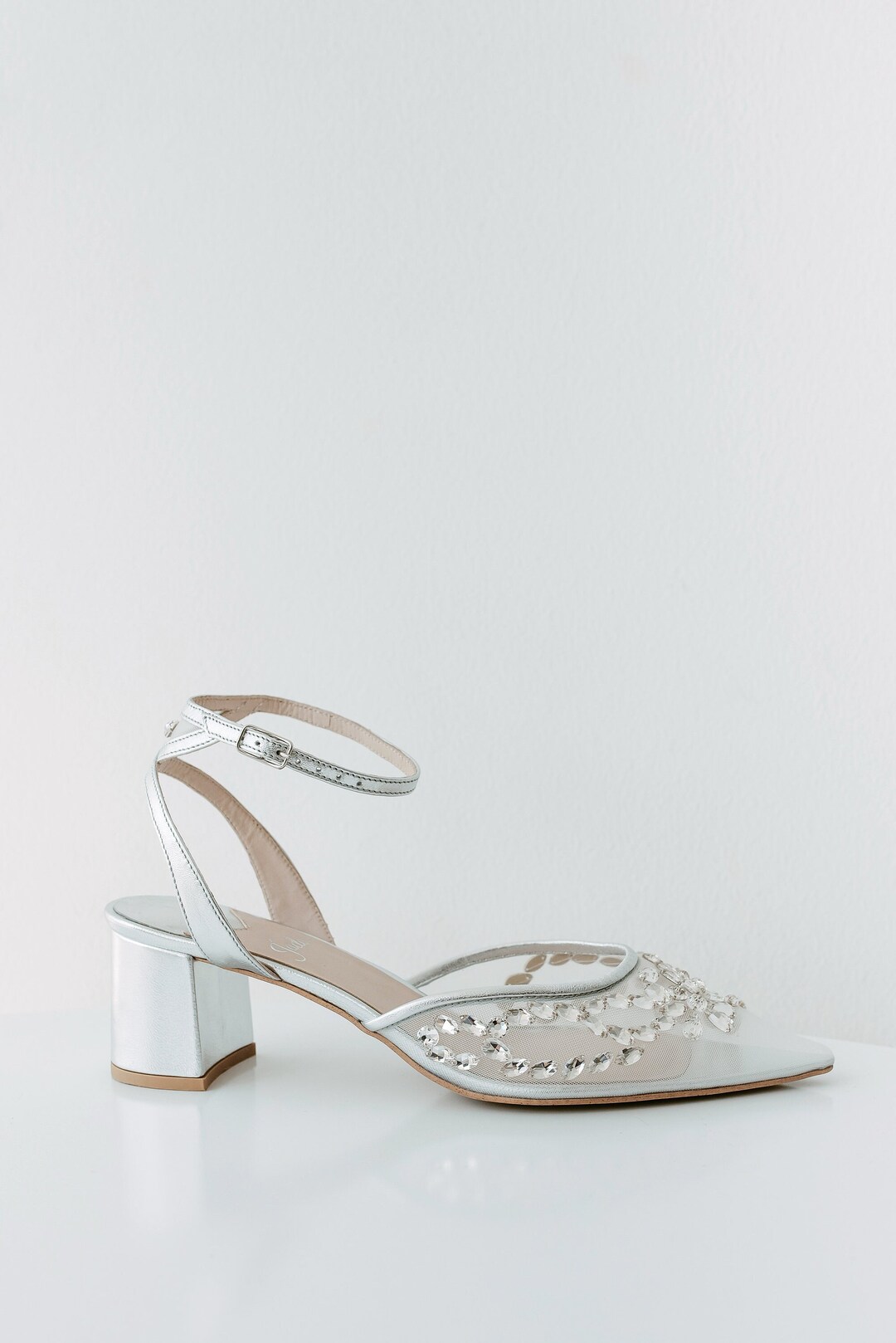 Silver Sequin Crystal Bow Mesh Stiletto Sandals – Bridal & Banquet Heels main image 1