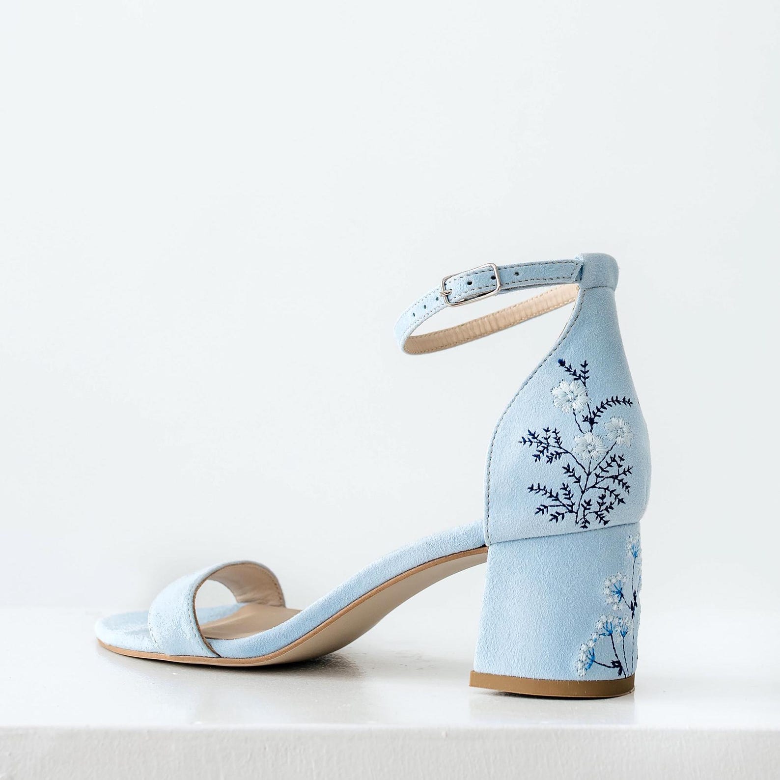 Blue Bridal Sandals With Wildflowers Embroidery, Wedding Shoes With Blue Bridal Sandals With Wildflowers Embroidery, Wedding Shoes With