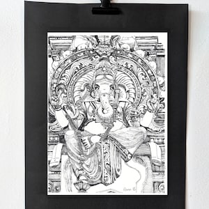 PRINT, Genish Line Drawing / Hindu Home Decor / line Art / Hindu God Print / Genish Art Print / Elephant God / Hindu Art