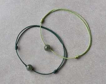 Natural Burmese Jadeite Round Bead String Bracelet, Simple Jade Bracelet, Layering Thin Cord Bracelet, Friendship Bracelet, Family Bracelets