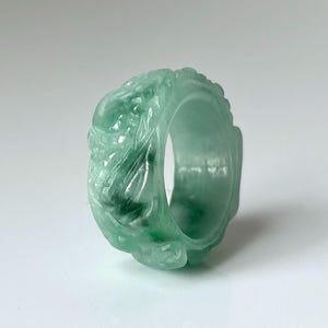 Size 8.25 Jade Dragon Ring, Natural Burmese Jadeite Dragon Carved Band Ring, Genuine Jade Ring For Men, Dragon Birth Year Jewelry (RJ288)