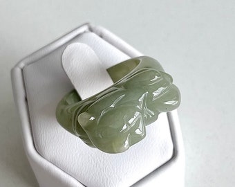 Size 10 Jade Pixiu Fortune Beast Ring, Natural Burmese Jadeite Carved Piyao Ring, Genuine Jade Statement Ring, Feng Shui Protection Jewelry