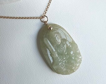 Jade Guardian Buddha Pendant (Rabbit Zodiac), Natural Burmese Jadeite Buddhist Protector Amulet Necklace, Year Of Horse Protection Jewelry