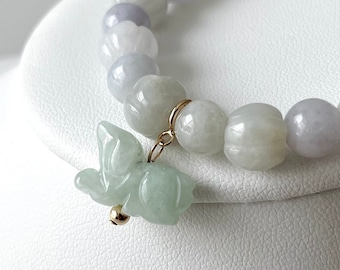 Pulseira de cachorro de jadeíta natural preenchida com ouro 14K, pingente de animal do zodíaco de jade birmanês natural, amuleto da sorte do ano do cachorro, pingente pequeno