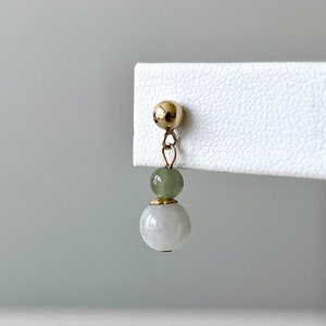 Natural Jade Drop Earrings, Natural Burmese Jadeite Beads 14K Gold Filled Dangle Stud Earrings, Modern Jade Jewelry, Dainty Jade Earrings
