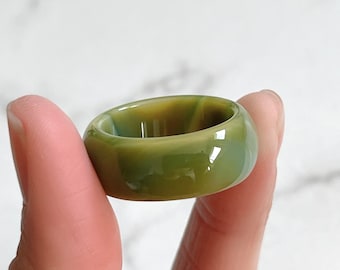 Size 10 Agate Ring, Natural Green Agate Wide Band Ring, Agate Ring For Men, Crystal Gemstone Carved Ring, Healing Jewelry (RA226)