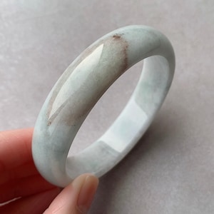 SALE!!! 54.41mm Jade Bangle, Certified Natural Translucent Faint Bluish Green + Reddish Brown Jadeite Wide Bangle, Thick Jade Oval Bangle