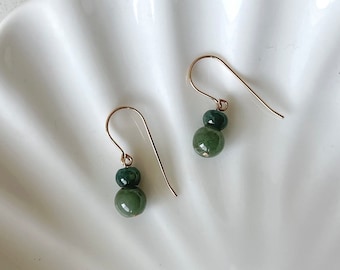 Jade Hook Earrings, Natural Green Burmese Jadeite Beads 14K Gold Filled Dangle Earrings, Modern Jade Jewelry, Genuine Jade Drop Earrings