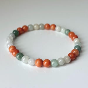 6mm Jade Stretch Bracelet, Natural Burmese Jadeite Beads Bracelet, Tri-color Jade Beaded Bracelet, Unique Jade Jewelry (BRJ246)