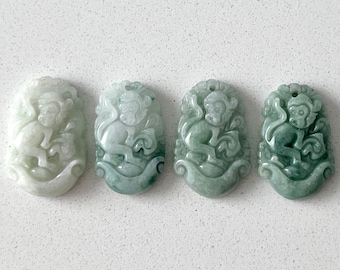 Pendentif en jade de singe, pendentif dentif d’amulette animale en jadéite birmane naturelle, bijoux de l’année chinoise de protection des singes