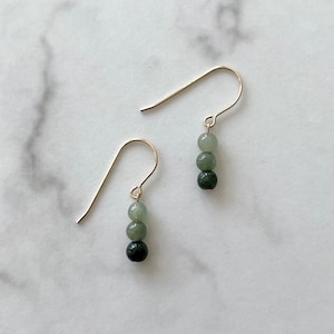 Natural Jade Hook Earrings, Natural Burmese Jadeite Beads Dangle 14K Gold Filled French Hook Earrings, Dainty Jade Drop Earrings