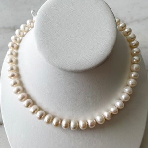 10 mm Knopf Süßwasser Perle Halskette, Weißer Perlenstrang mit 14K Gold Filled Verschluss, Große Perle Halsreif, Hochzeitsperlen, Brautschmuck