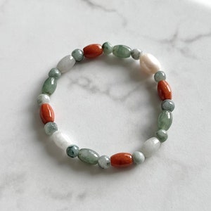6mm Jade Stretch Bracelet, Natural Burmese Jadeite Mixed Beads Bracelet, Multicolour Jade Beaded Bracelet, Unique Jade Jewelry (BRJ224)