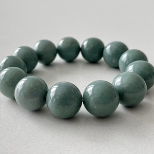 16mm Natural Blue Jadeite Beads Stretch Bracelet, Natural Guatemala Jade Large Beads Elastic Bracelet, Chunky Jade Beaded Bracelet For Men