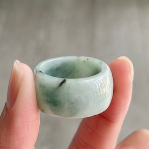 Size 11 Natural Jadeite Wide Band Ring, Natural Bluish Green Burmese Jade Ring, Genuine Jade Thumb Ring, Jade Ring For Men, Thick Jade Ring