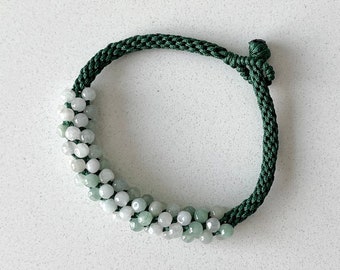 Natural Jadeite Beads Knotted Bracelet, Natural Burmese Jade Tiny Round & Nugget Beads Braided Bracelet, Modern Macrame Friendship Bracelet