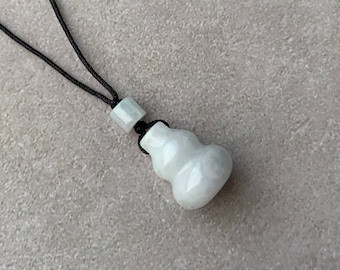 Natural Type A Translucent White Jadeite Dainty Gourd Pendant Necklace • Tiny, Petit, Small Burmese Jade Pendant Necklace for Adults & Kids