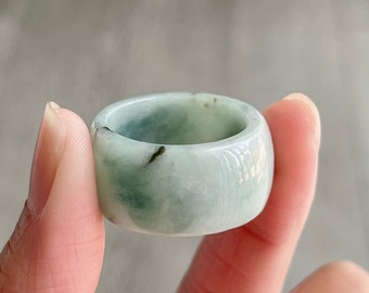 Size 11 Natural Jadeite Wide Band Ring, Natural Bluish Green Burmese Jade Ring, Genuine Jade Thumb Ring, Jade Ring For Men, Thick Jade Ring