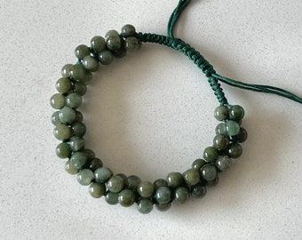 5mm Natural Jadeite Cluster Adjustable Bracelet, Natural Green Burmese Jade Beads Knotted Bracelet, Genuine Jade Braided Jewelry