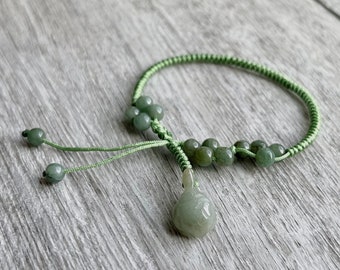 Bracelet noué à breloques tortue en jadéite naturelle, bracelet tressé en jade birman naturel, bracelet en macramé de jade véritable fait main de couleur personnalisée