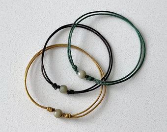 Natural Burmese Jadeite String Bracelet, Natural Burmese Jade Round Bead Bracelet, Simple Jade Thin Cord Bracelet/Anklet, Stacking Bracelets