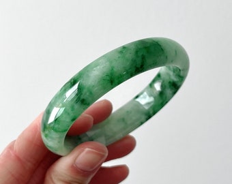 59mm Jade Bangle, Certified Natural Green Burmese Jadeite Jade Round Dome Bangle, Chunky Thick Jade Bangle, Genuine Jade Jewelry BA90-155429