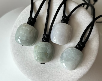 Natural Jadeite Turtle Shell Faux Leather Necklace, Natural Burmese Jade Tortoise Shell Pendant, Protection Jewelry For Men & Women