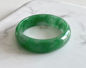 54mm Jade Bangle, Certified Natural Green Burmese Jadeite Jade Round Dome Bangle, Chunky Thick Jade Bangle, Genuine Jade Jewelry BA89-82870