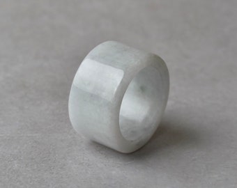 Size 11.75 US Natural Type A Translucent White + Gray Jadeite Jade Ring Band • Burmese Jade Jewelry, Modern, Minimalist Ring For Men & Women