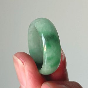 Size 9 Jade Ring, Natural Vivid Green Burmese Jade Band Ring, Genuine Jade Ring For Men & Women, Modern Jade Jewelry (RJ269)
