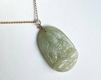 Jade Guardian Buddha Pendant (Horse Zodiac), Natural Burmese Jadeite Buddhist Protector Amulet Necklace, Year Of Horse Protection Jewelry