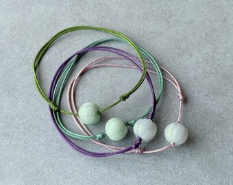 Natural Burmese Jadeite Pumpkin Bead String Bracelet, Simple Jade Bracelet, Good Luck Red Cord Bracelet, Cute Stacking, Layering Bracelet