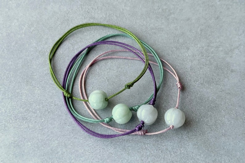 Bracelet à cordes de perles de citrouille en jadéite birmane naturelle, bracelet en jade simple, bracelet de cordon rouge bonne chance, empilement mignon, bracelet de superposition image 1