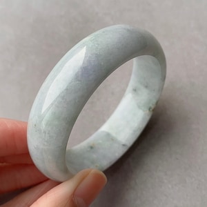 50.31mm Round Jade Bangle • Certified Natural Tri-Color Bluish Green + Lavender + Honey Yellow Jadeite Wide Bangle, Thick Jade Bangle