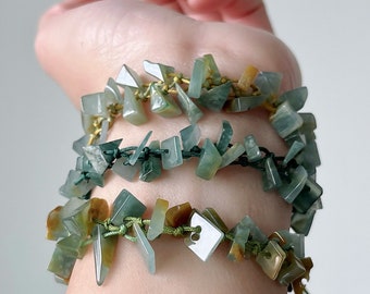 Jade Chips Cluster Bracelet, Natural Guatemalan Jadeite Chips Knotted Bracelet, Genuine Jade Beaded Bracelet (BRJ222)