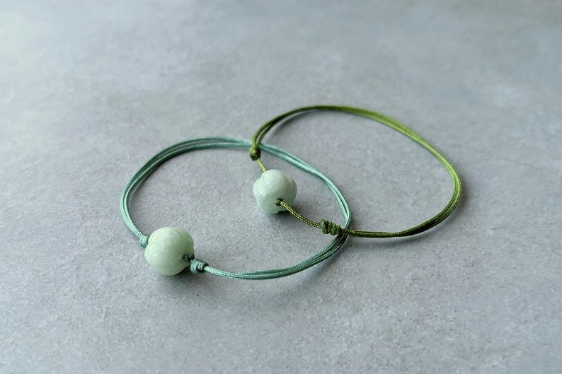 Bracelet à cordes de perles de citrouille en jadéite birmane naturelle, bracelet en jade simple, bracelet de cordon rouge bonne chance, empilement mignon, bracelet de superposition image 8