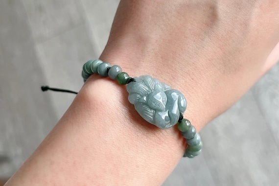 Jade Nine-tailed Fox Knotted Bracelet, Natural Guatemala Jadeite