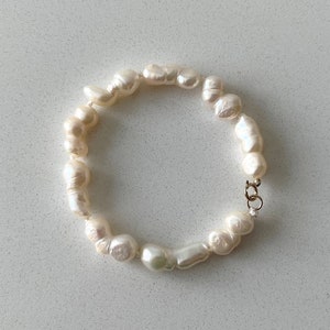 Freshwater Pearl Bracelet, White Baroque Pearl Bracelet with 14K Gold Filled Spring Ring Clasp, Unique Pearl Jewelry, Anniversary Gift image 4