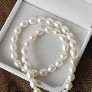 White Freshwater Oval Pearl Necklace, 7.25-8.25mm • Genuine Pearl Strand, Modern, Unique Pearl Choker • Bridal Pearl Jewelry • Gift For Her