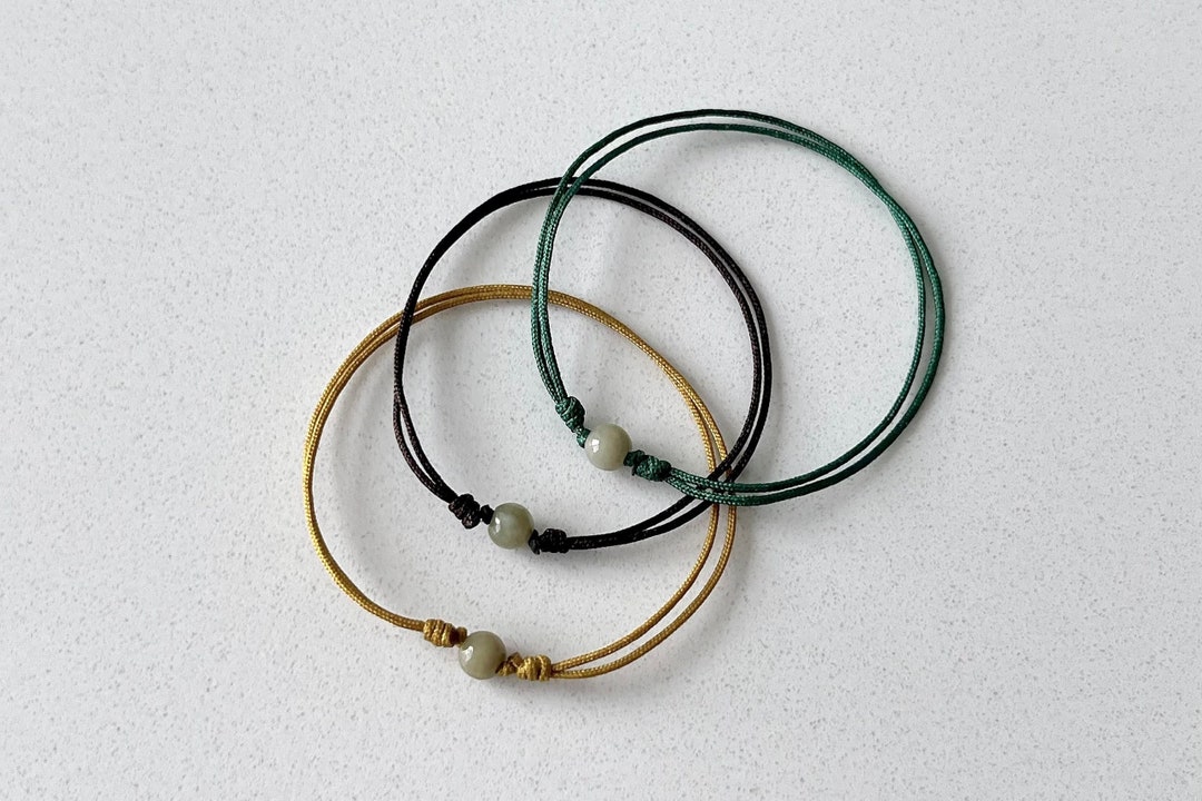 Natural Burmese Jadeite String Bracelet, Natural Burmese Jade Round Bead Bracelet, Simple Jade
