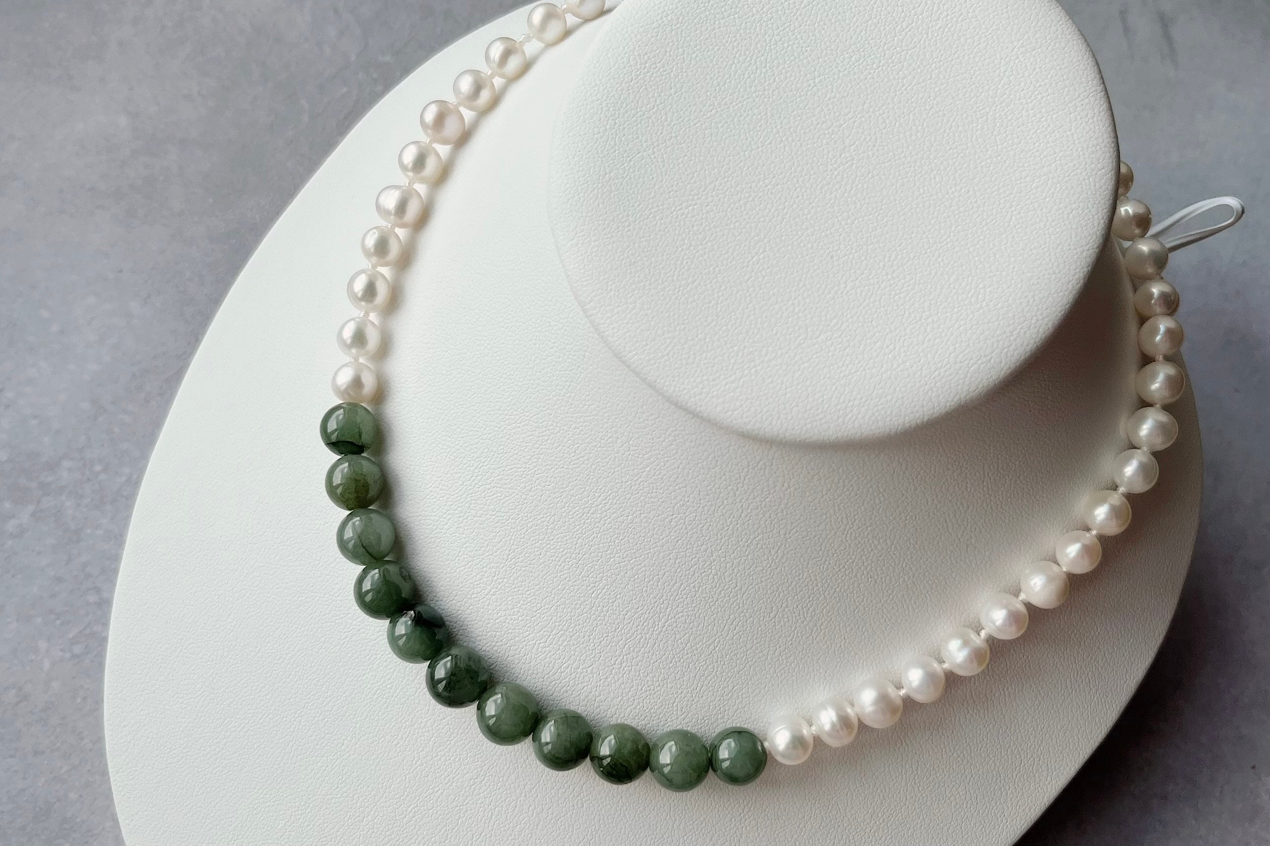 MING'S HAWAII RARE JADE BEAD & ROSE QUARTZ ENAMEL BEAD NECKLACE 30