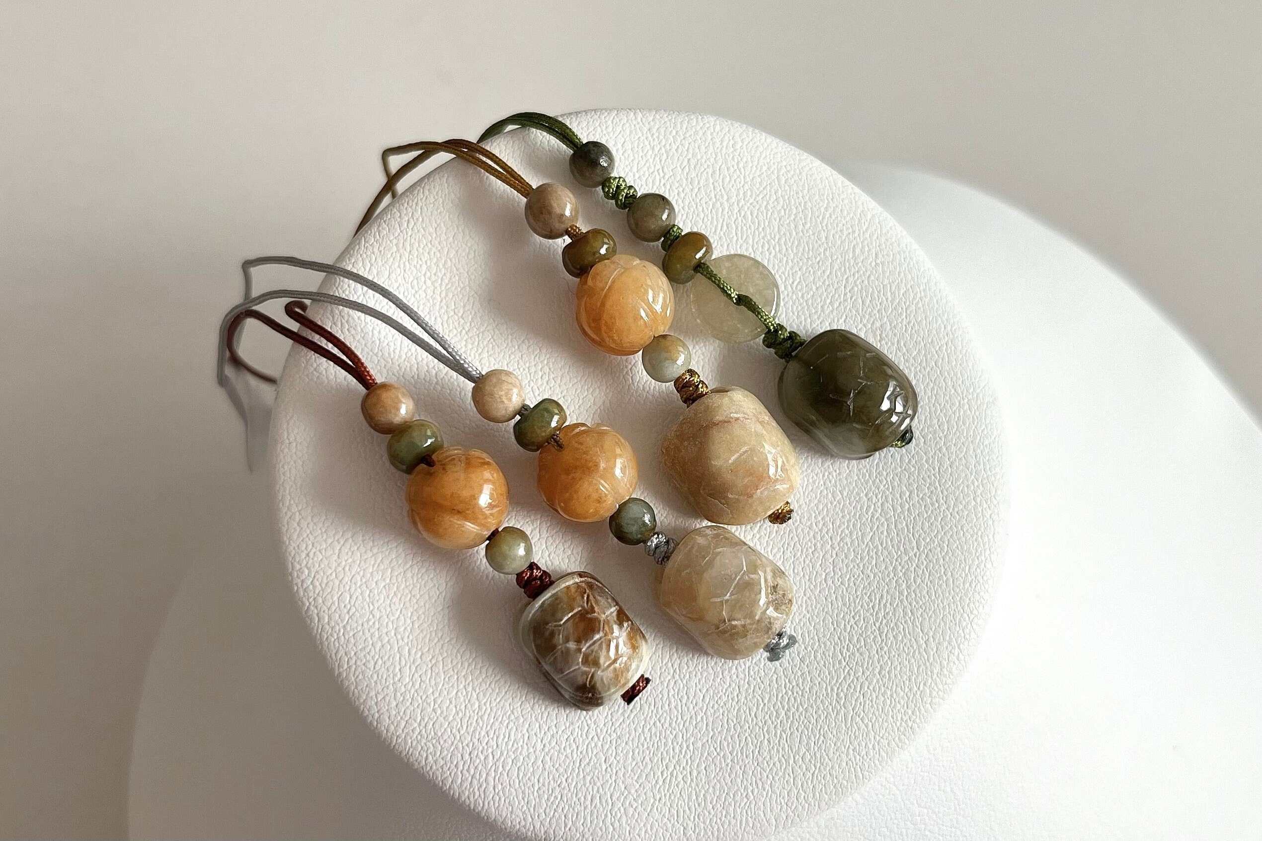 Natural Jadeite Turtle Shell & Lotus Bead/Donut Phone Charm, Natural Burmese Jade Mixed Beads Purse Charm, Natural Stone Bag Charm